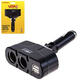 Подовжувач прикурювача VOIN 2 виходи+2USB 1500mA/запобіг (WF-0668/003)