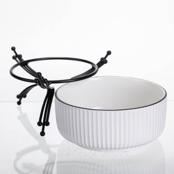 Салатник фарфоровый на металлической подставке Ø16 (см) тарелка для салата салатница Черный LB-1568B | Зображення 2