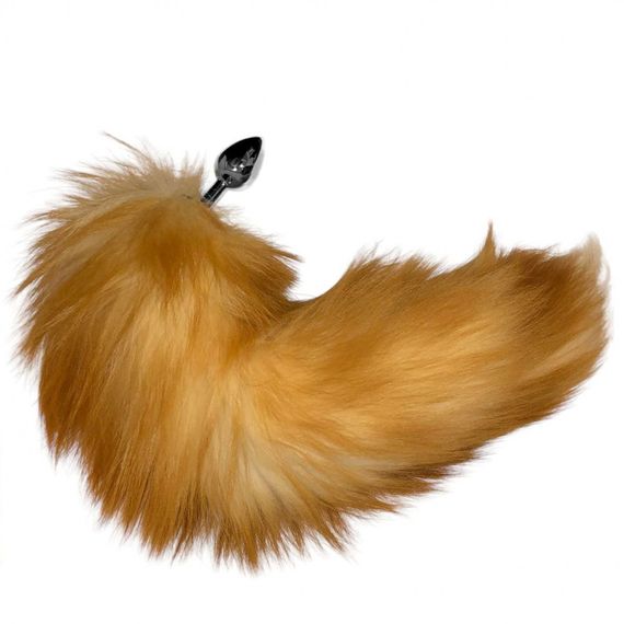 Анальна пробка Metal з Коротким Рудим Лисим Хвістом, S