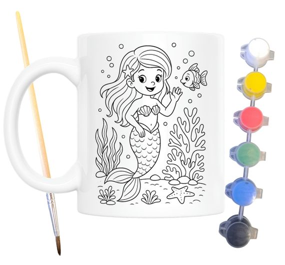 Набір для творчості кружка розмальовка Маленька Русалонька 330 мл біла (КР0125)