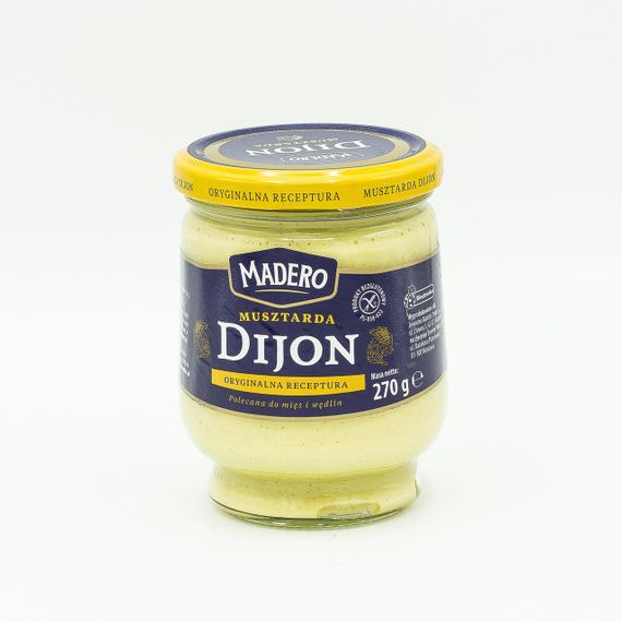 Гірчиця діжонська столова Madero Dijon, 270 г, Польща, БЕЗ ГЛЮТЕНА, у скляній банці, зерниста