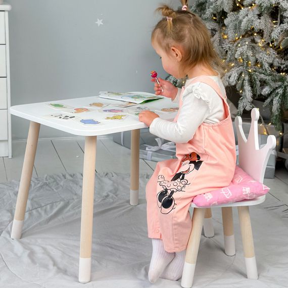 Прямокутний стіл і стільчик дитячий біла корона. Столик для уроків, ігор, їжі | Зображення 4