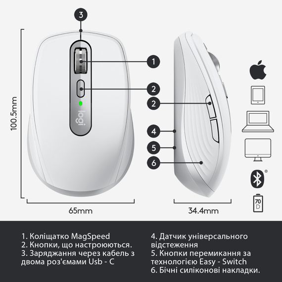 Мишка Logitech MX Anywhere 3 for Mac Pale Grey (910-005991) | Зображення 5