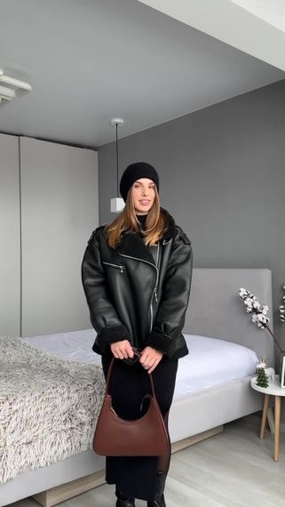 Дубленка OVERSIZE из эко-кожи женская, цвет черный S-M | Зображення 1