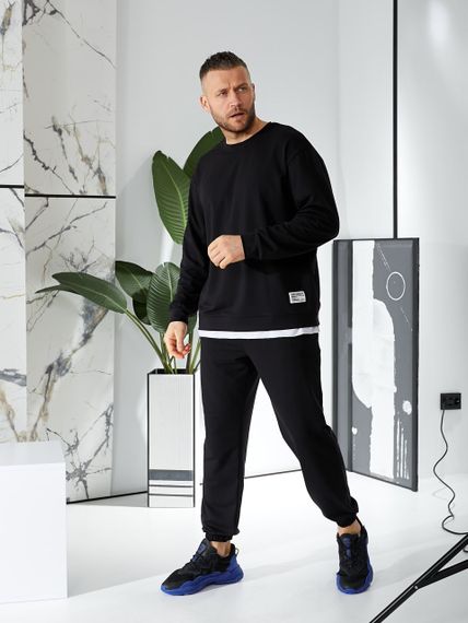 Мужской спортивный костюм свободный с эффектом 2 в 1, LI2015 цвет черный, размер 44/46