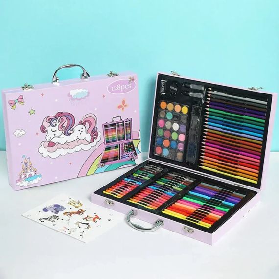 Набір для малювання в кейсі 128 предметів Рожевий