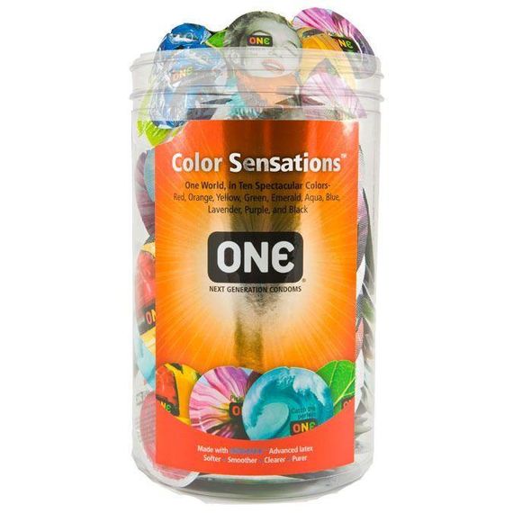 Набір презервативів ONE Color Sensations, 100 шт, кольорові, 10 кольорів, зі змазкою, паковання-тубус Sex Aura