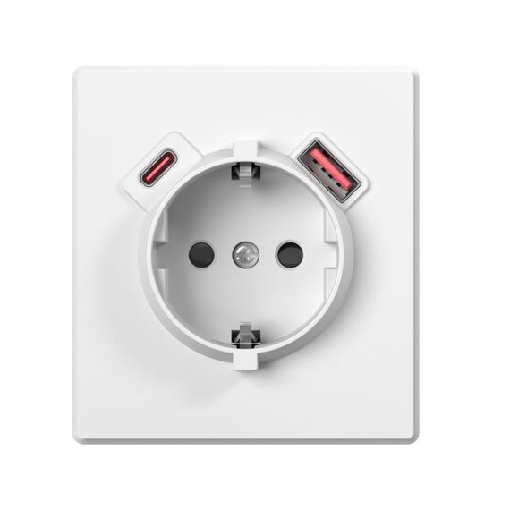 Розетка одинарна із заземленням USB-A+C 20W біла матова VIDEX NOTA (VF-NT-SK1GUC-WH) | Зображення 1