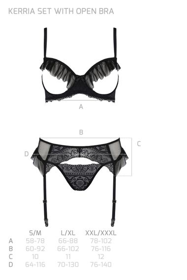 Комплект Passion KERRIA SET WITH OPEN BRA black, S/M, бюстгальтер з відкритою чашкою, стрінги, пояс для панчіх | Зображення 4
