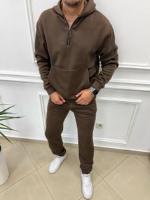Теплый мужской спортивный костюм на флисе худи на молнии и штаны цвет коричневый размер S(44-46) adl1003