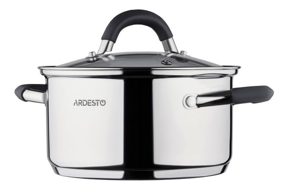 Кастрюля Ardesto Gemini Salerno, стеклянная крышка, 1.2 л,серые ручки с силиконом,нержавеющая сталь (AR1912CS) | Зображення 2