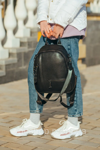 Жіночий шкіряний рюкзак міський 23х32х13, сумка для міста, подорожей та  відпочинку, чорна | Зображення 3