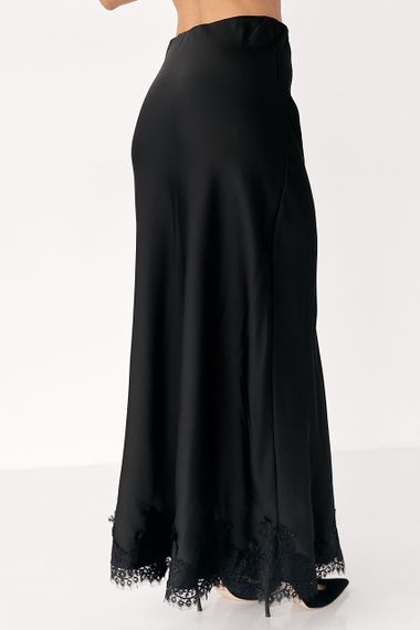 Сатинова спідниця з мереживом - чорний цвет, L (є розміри) | Зображення 1