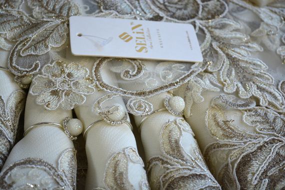 Лляна скатертина з ранером Selin Pelin Set 160×350+12 серветок Кремова | Зображення 2