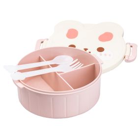 Детский ланч бокс на три секции 950 мл пластиковый с вилкой и ложкой "Медвежонок" Розовый HP12270