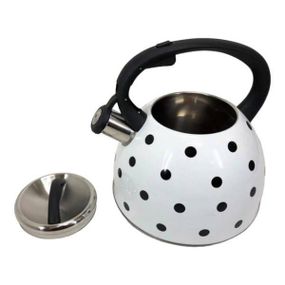 Чайник из нержавеющей стали со свистком 2,5л UNIQUE UN-5301 Белый в горошек