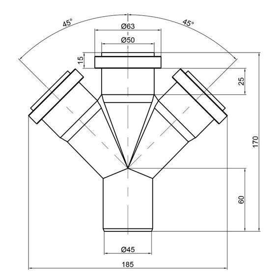 Хрестовина каналізаційна TA Sewage 50, 45° CZ050002 | Зображення 1