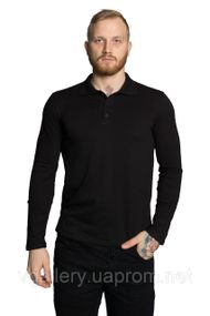 Футболка ПОЛО чоловіча з довгим рукавом — МІКРОЛАКОСТА — колір Чорний XL