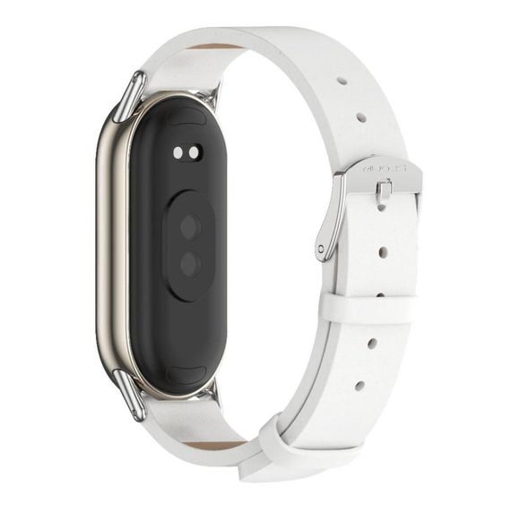 Шкіряний ремінець Mijobs для фітнес браслета Xiaomi Mi Smart Band 8 - White&Silver