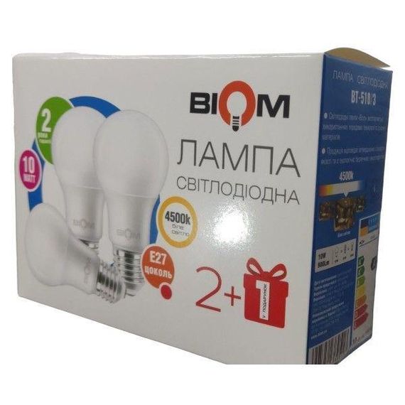 Світлодіодна лампа Biom BT-510/3 A60 10W E27 4500К матова (упаковка 3 шт.)
