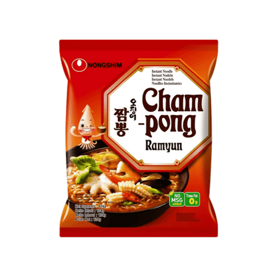 Корейська локшина зі смаком восьминога  Champong Ramen гостра 124г Nongshim 8801043157759