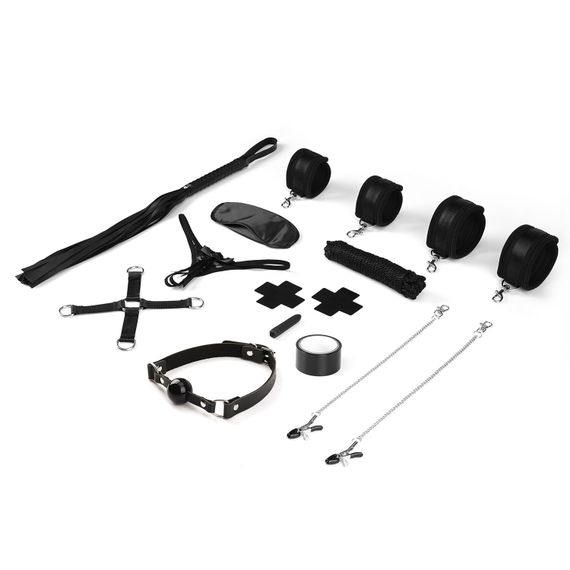 БДСМ-набор Liebe Seele Bound You 12pcs set, 12 предметов, в комплекте вибропуля и кружевные стринги