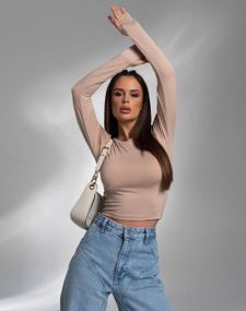 Женский укороченный лонгслив с вырезом для пальца, STC178 цвет бежевый, размер 42/46
