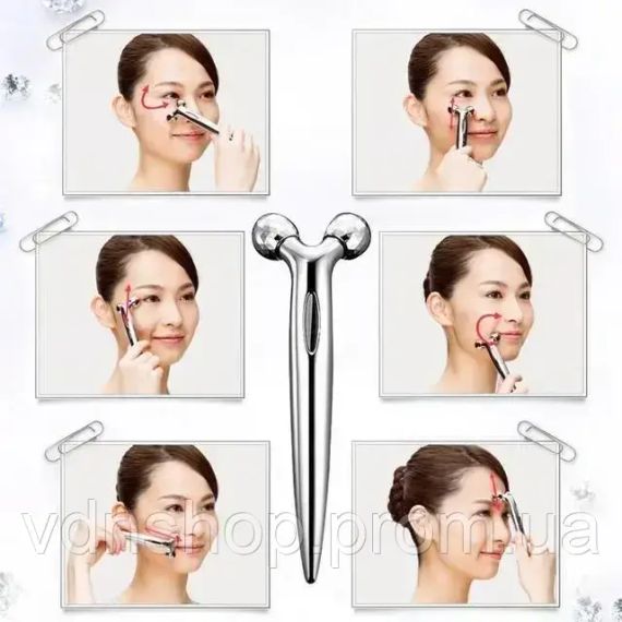 Роликовий ручний масажер для обличчя з 3D кульками LBJ-116B 3D Massager Сріблястий | Зображення 3