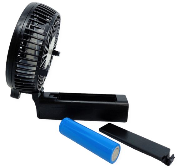 Вентилятор на аккумуляторе ручной с подставкой портативный складной зарядка от USВ черный фонарик 3 режима | Зображення 3