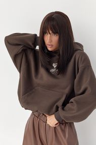 Утеплене худі з капюшоном - коричневий цвет, S (є розміри)