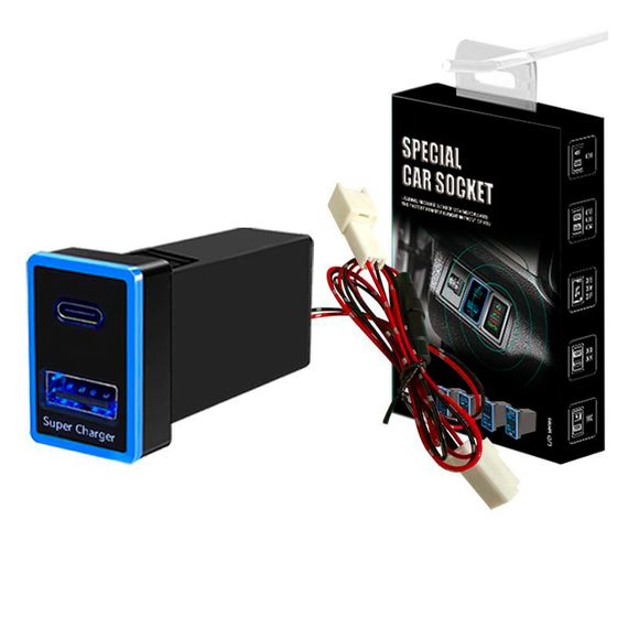 АЗУ врізне 130W-D01T03-С, PD+QC, Type-C: 100W, USB: 30W, LED підсвічування, комплект дротів з роз'ємами, 33x22х58mm, Black | Зображення 1