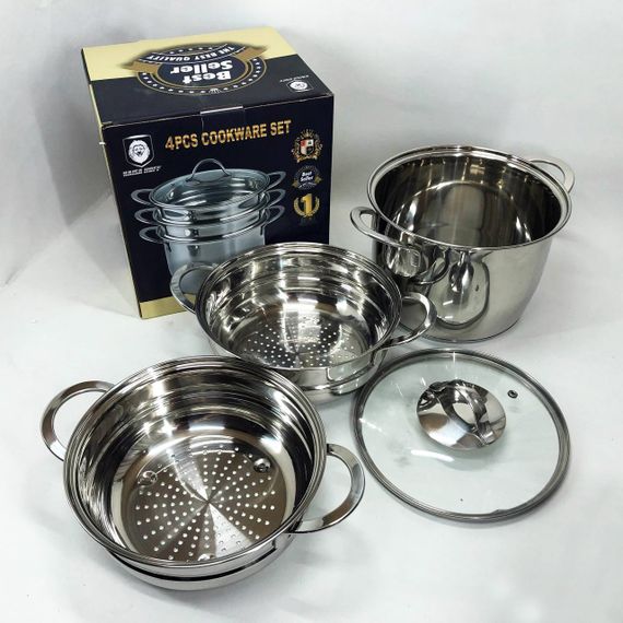 Кастрюля пароварка-мантоварка LB-1863C с нержавеющей стали с стеклянной крышкой XE-382 4,7 л | Зображення 2