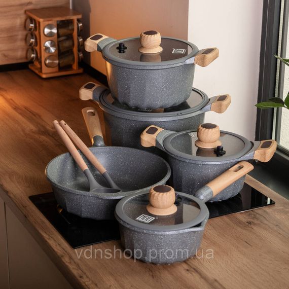 Набор посуды, 4 кастрюли, алюминиевое толстое дно MGC с лопаткой и половником, серый HP-4-404G | Зображення 4