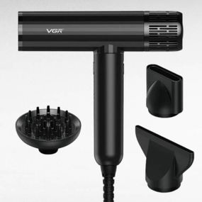 Фен для волос с 3 насадками и переключением мощности и температуры VGR V-427 Черный