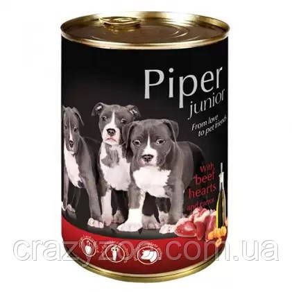 Влажный корм для щенков Dolina Noteci Piper Junior с говяжьими сердцами и морковью 400 г DN141-301943