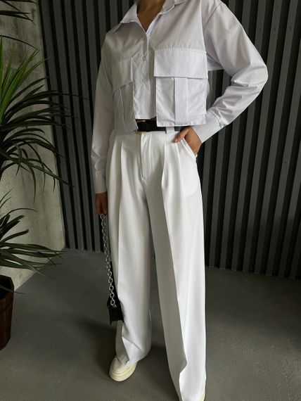Женские широкие легкие штаны брюки палаццо со стрелками NA2012 цвет белый, размер 42/44 | Зображення 3