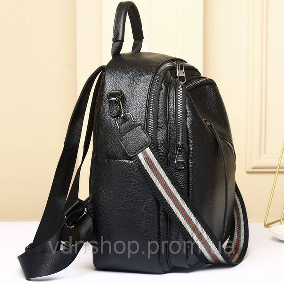 Стильная женская сумка городская на плече 35х27х14, рюкзак из натуральной кожи, черный | Зображення 3