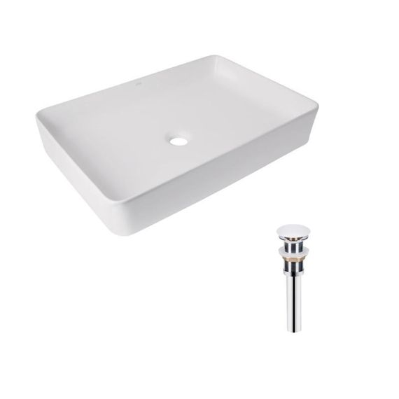 Комплект Qtap Tern: Раковина накладна прямокутна 600x400x110 мм WHITE + Донний клапан PU02