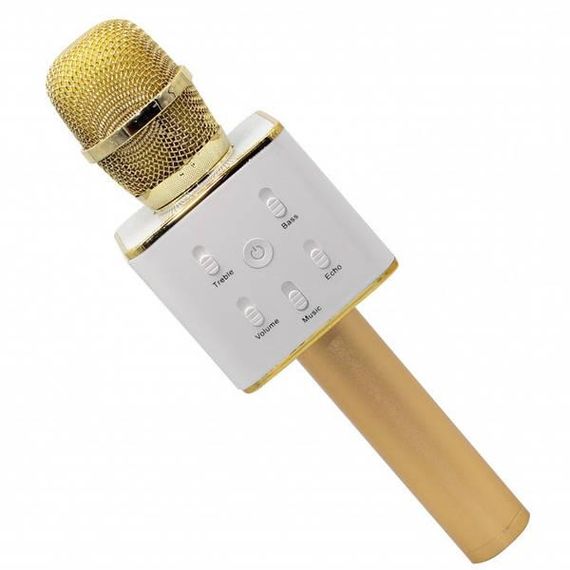 Портативний бездротовий мікрофон караоке Q7 золото + чохол