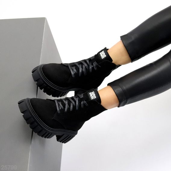 Чорні зимові черевики берці натуральна замша актуальный дизайн | Зображення 7