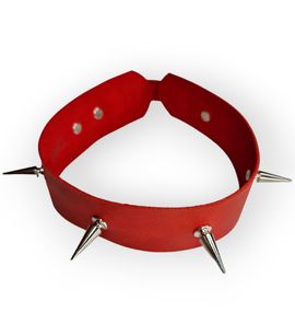 Дерзкий кожаный чокер на шею с длинными шипами FLIRTY красный sexstyle