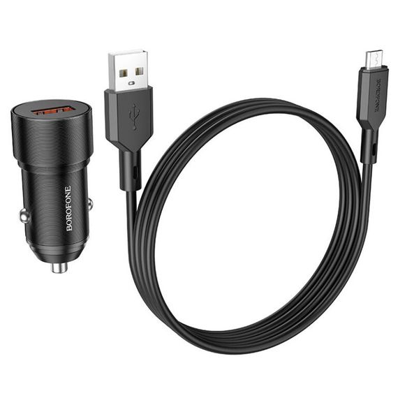 АЗП Borofone BZ19A Wishdom QC3.0 (1USB-A) + кабель USB to MicroUSB Black | Зображення 1