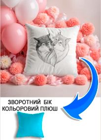 Подушка плюшева Мерч Крафт Дизайн з принтом вовки 6 блакитний плюш квадратна 33х33 см