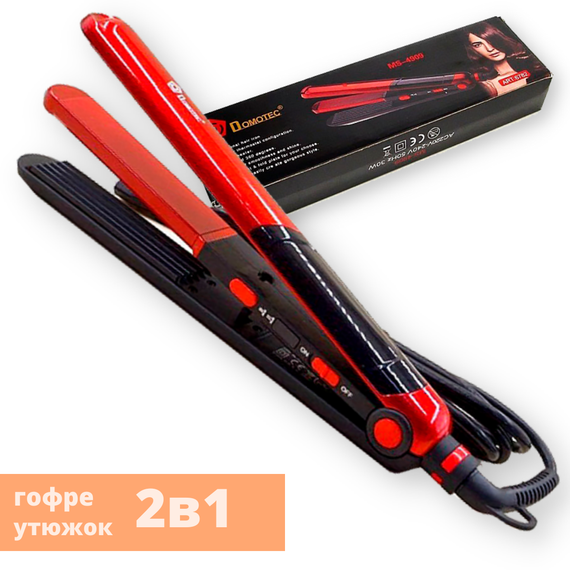 Плойка для волос 2в1 (выпрямитель + гофре) Domotec MS-4909 красная 30W (MS-4909_344) | Зображення 1