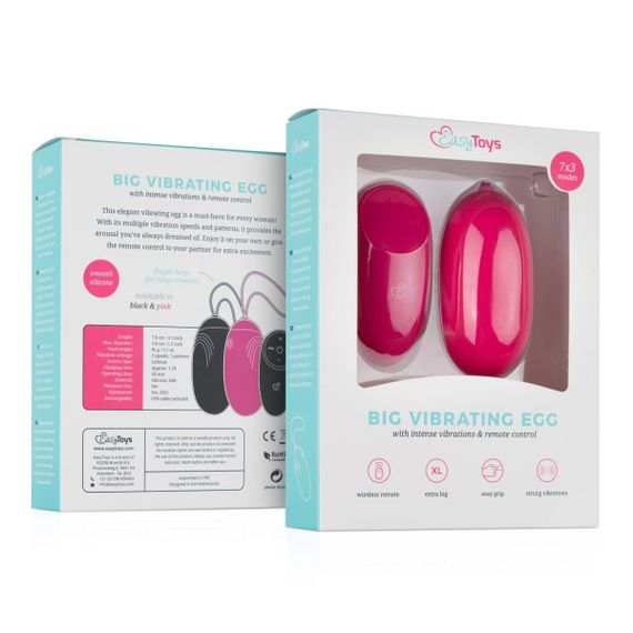 Віброяйце XL Easytoys, з дистанційним пультом, силіконове, рожеве, 8 х 3.8 см | Зображення 4
