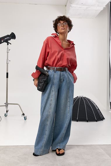 Вельветова однотонна сорочка оверсайз - рожевий цвет, ONE SIZE (є розміри) | Зображення 2