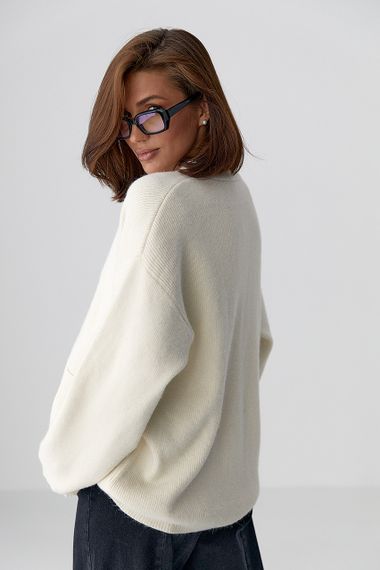 В'язаний кардиган із накладними кишенями - молочний цвет, ONE SIZE (є розміри) | Зображення 1