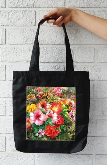 Сумка шопер  з кишенею 4Profi "Квіти 3" оксфорд  чорна