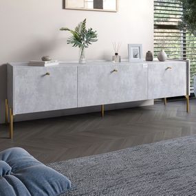Тумба під телевізор на 3 шухляди LION Wood з золотими ніжками 160х65х40 см Бетон style (LION-042988)