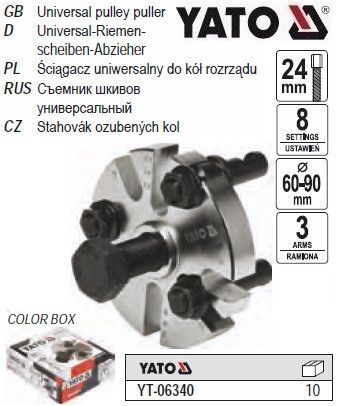 Знимач шкива ГРС двигуна 3 лапки М24 Ø=60-90 мм YATO Польща YT-06340